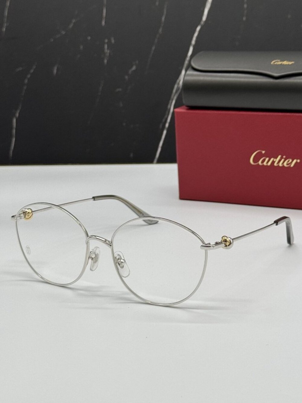 NWT Cartier Silver Metal Women Eyeglasses CT0375O 002 Authentic